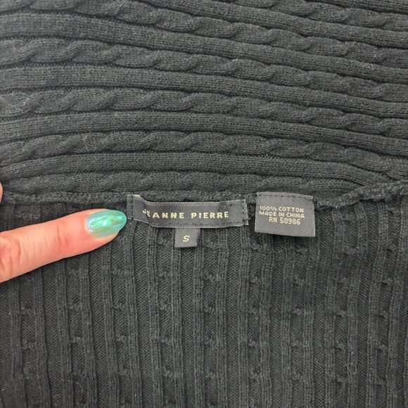 Jeanne Pierre Sweater Womens Small Black Cable Knit Shawl Collar Cotton Pullover - Picture 5 of 7